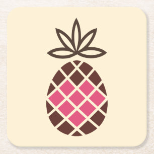 Porta-copo De Papel Quadrado Abacaxi do chocolate com coração cor-de-rosa