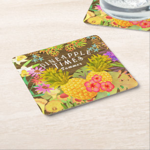 Porta-copo De Papel Quadrado Abacaxis com Floral