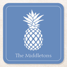 Porta-copo De Papel Quadrado Abanico Branco Préppy no Azul