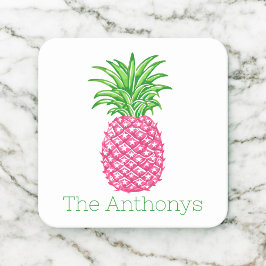 Porta-copo De Papel Quadrado Abanico Rosa Personalizado de Abacaxi Preppy