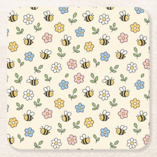 Porta-copo De Papel Quadrado Abeja Cartunista e Padrão de Flores