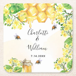Porta-copo De Papel Quadrado Abelhas-de-banho mel amarelo floral casamento