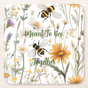 Porta-copo De Papel Quadrado Abelhas E Flores Selvagens Queriam Estar Juntas,