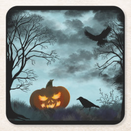 Porta-copo De Papel Quadrado Abóbora-das-bruxas e raven