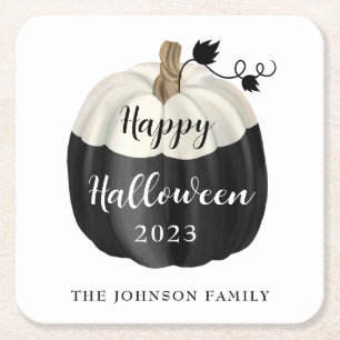 Porta-copo De Papel Quadrado Abóbora Preta e Branca Fofa Feliz Halloween 2022