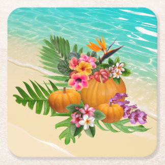 Porta-copo De Papel Quadrado Abóboras de Ação de Graças Tropical Palms Praia