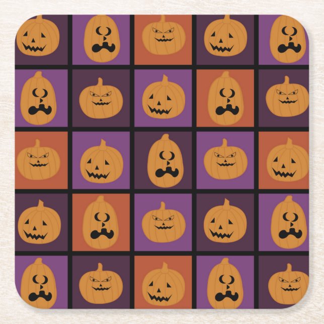 Porta-copo De Papel Quadrado Abóboras de Halloween (Frente)