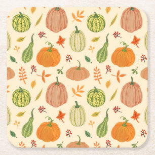 Porta-copo De Papel Quadrado Abóboras verdes e laranja, padrão perfeito.