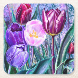 Porta-copo De Papel Quadrado Aborrecedores de Papel de Tulipas Coloridas