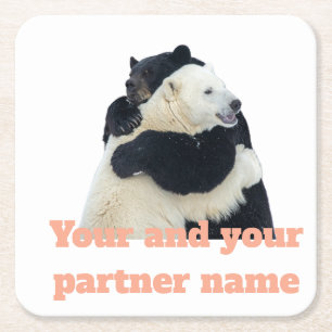 Porta-copo De Papel Quadrado Abraço de Urso Amor (Personalizável)