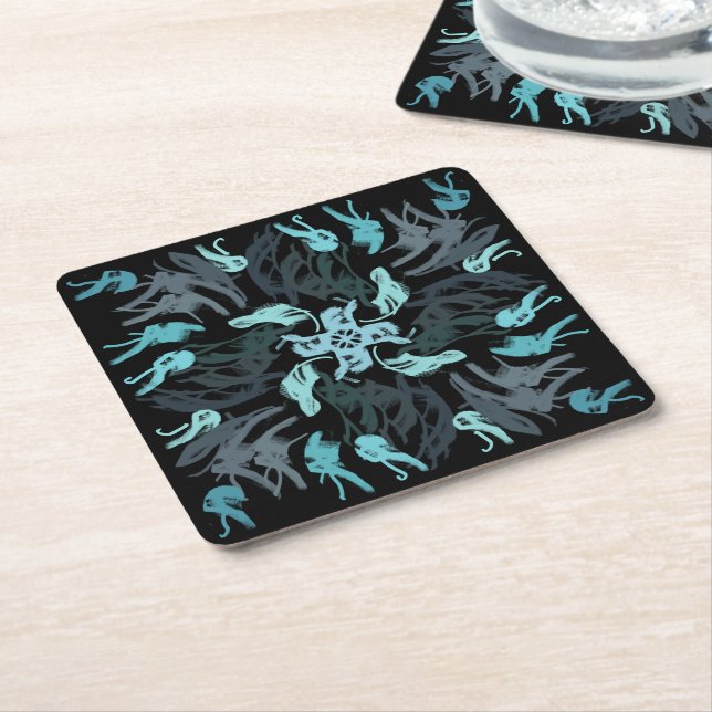 Porta-copo De Papel Quadrado Abstract Aquatic Shaded Repeating Pattern Swirls (Inclinado)