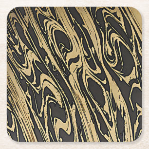 Porta-copo De Papel Quadrado Abstract Fluid Art - Black Marble Effect
