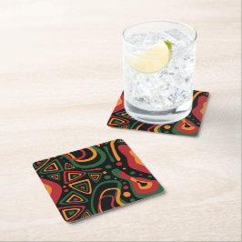 Porta-copo De Papel Quadrado Abstract Tribal Shapes Pattern in Red, Gold, Green