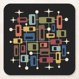 Porta-copo De Papel Quadrado Abstrato Atômico Colorido Retro Moderno de Meados 