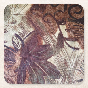 Porta-copo De Papel Quadrado Abstrato Brown Floral Design 1