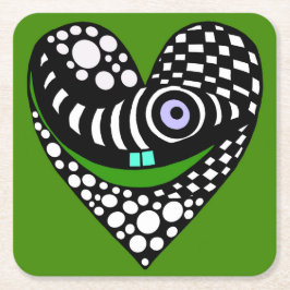 Porta-copo De Papel Quadrado Abstrato coração em verde