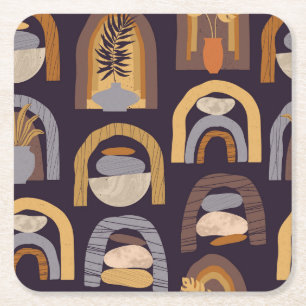Porta-copo De Papel Quadrado Abstrato da Boêmia: Charme de Vintage Minimalista.
