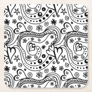 Porta-copo De Papel Quadrado Abstrato de coração negro e branco