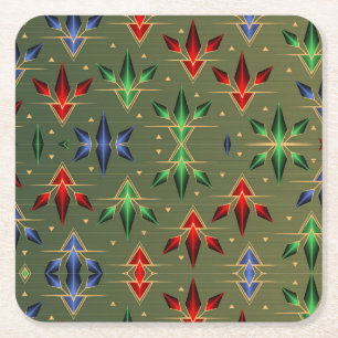 Porta-copo De Papel Quadrado Abstrato de Natal, estrelas verdes, vermelhas, azu