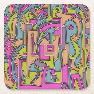 Porta-copo De Papel Quadrado Abstrato Geométrico Mod Colorido dos Anos 60