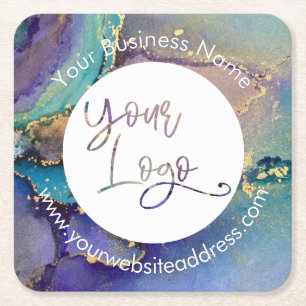 Porta-copo De Papel Quadrado Abstrato líquido Dourado multicolorido Arte seu lo