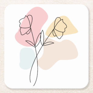 Porta-copo De Papel Quadrado Abstrato Pastel Floral