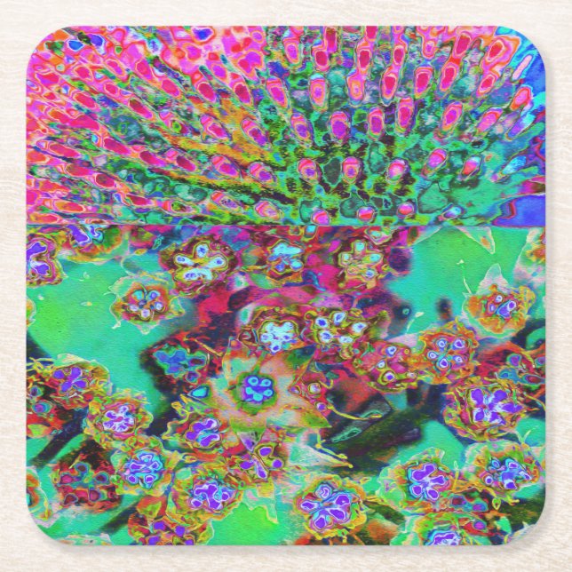 Porta-copo De Papel Quadrado Abstrato psicodélico Groovy Roxo Sedum (Frente)