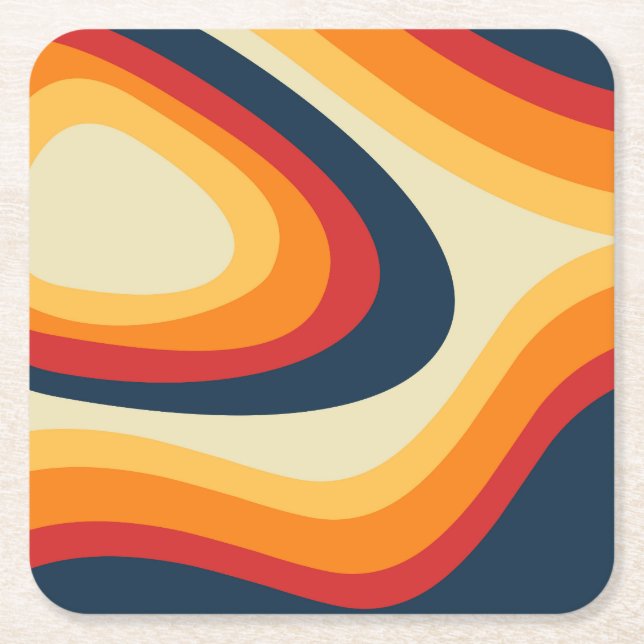 Porta-copo De Papel Quadrado Abstrato retro style waves design (Frente)
