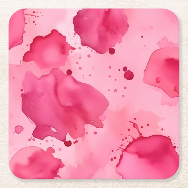 Porta-copo De Papel Quadrado Abstrato Rosa sobre Rosa  (Frente)