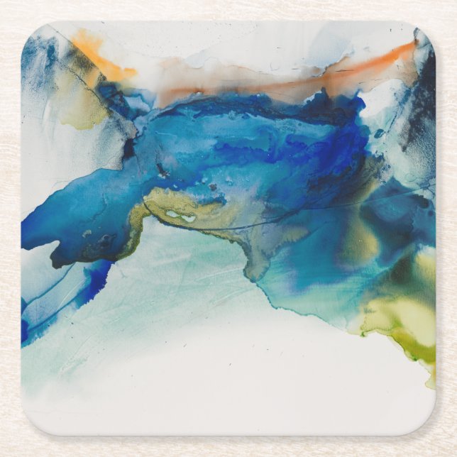 Porta-copo De Papel Quadrado Abstrato Terrain - Azul (Frente)