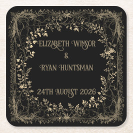 Porta-copo De Papel Quadrado Acabamento Floral Luxuoso Dourado e Preto Sépia