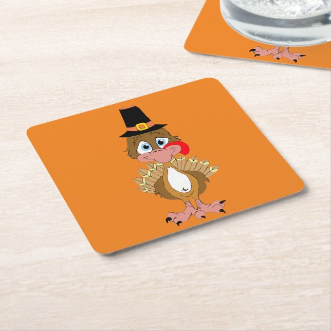 Porta-copo De Papel Quadrado Ação de Graças de Quadrinhos na Turquia (Inclinado)