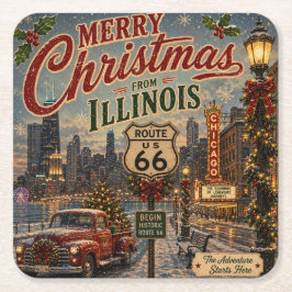 Porta-copo De Papel Quadrado Acento de mesa de Natal da rota 66 de Chicago
