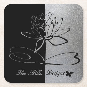 Porta-copo De Papel Quadrado Acentos do Logotipo da Lee Hiller Designs Preto e 