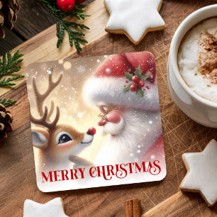Porta-copo De Papel Quadrado Acessórios de Natal Mágico de Santa e Rudolph