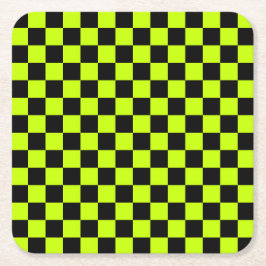 Porta-copo De Papel Quadrado Acid green black checkerboard pattern