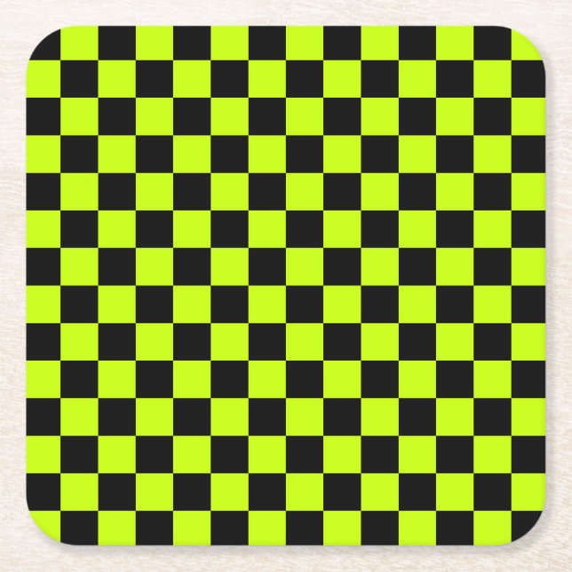 Porta-copo De Papel Quadrado Acid green black checkerboard pattern (Frente)