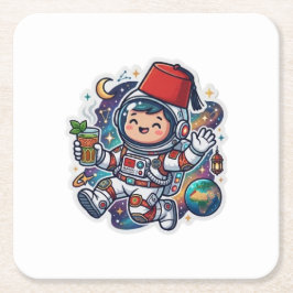 Porta-copo De Papel Quadrado Adesivo de Astronauta Marroquino Fofo Kawaii de Ch
