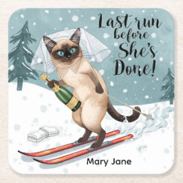 Porta-copo De Papel Quadrado Adesivo de despedida de solteira de esqui Noiva na