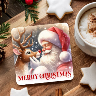 Porta-copo De Papel Quadrado Adeus Santa e Rudi Papel de Natal Protetores de Me
