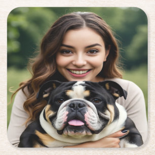 Porta-copo De Papel Quadrado Adicionar Foto de Bulldog Personalizar Customizar