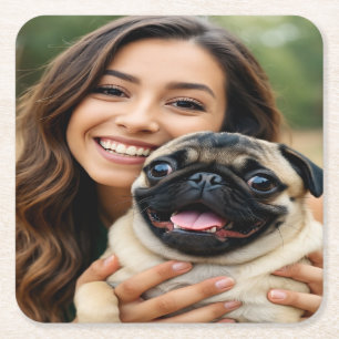Porta-copo De Papel Quadrado Adicionar Foto de Pug Personalizar Customizar