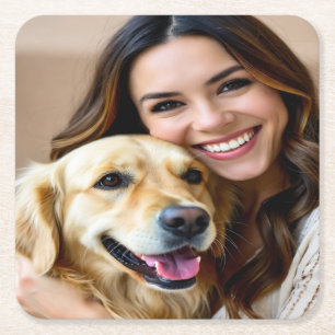 Porta-copo De Papel Quadrado Adicionar Foto de Retriever Dourado Personalizar