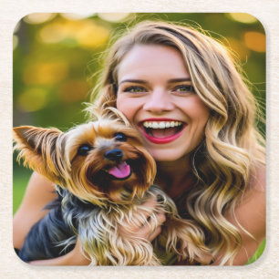Porta-copo De Papel Quadrado Adicionar Foto de Yorkshire Terrier Personalizar