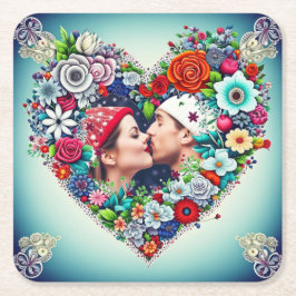 Porta-copo De Papel Quadrado Adicionar Imagem | Quadro de Coração Floral