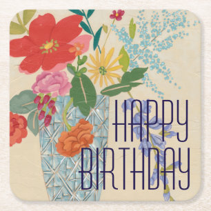 Porta-copo De Papel Quadrado Adicionar seu texto   Primavera Blossomas II