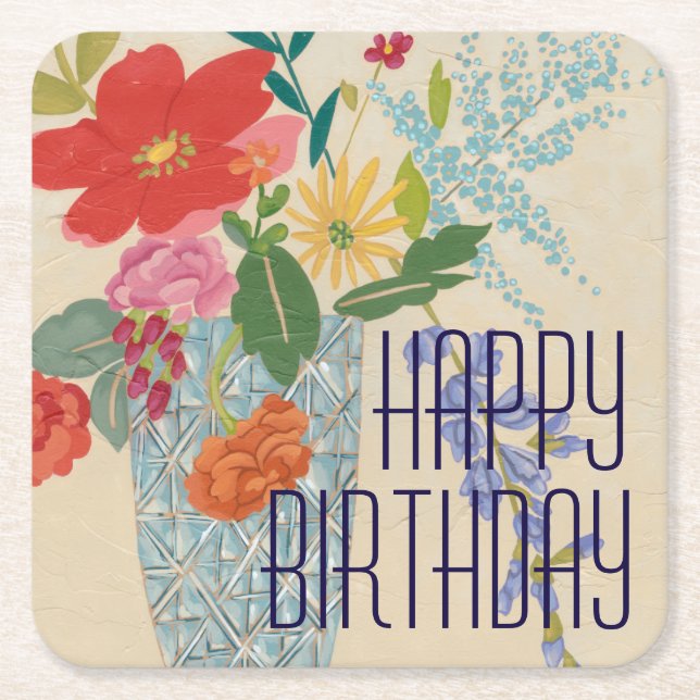 Porta-copo De Papel Quadrado Adicionar seu texto | Primavera Blossomas II (Frente)