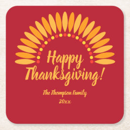 Porta-copo De Papel Quadrado Adicione Nome Ano Feliz Ação de Graças Yellows em 