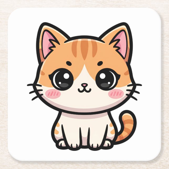 Porta-copo De Papel Quadrado Adorable Kawaii Ginger Cat Illustration (Frente)