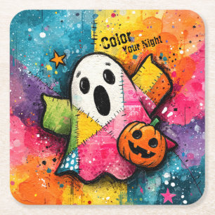 Porta-copo De Papel Quadrado Adorável Fantasma de Patchwork Arte Colorida de re